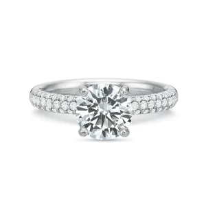 Classic Diamond Four Prong Engagement Ring with Pavé Diamond Band