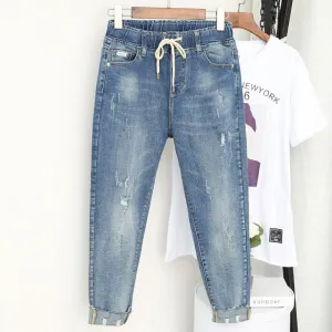 Classic Elastic Waist Loose Mom Jeans