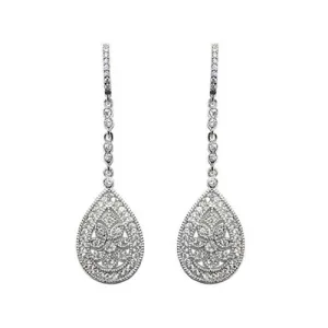 Classic Elegant Detailed Finish Pear Shape CZ Dangle Brass Earrings