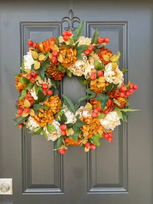 Classic Fall Peony Wreath with Pods