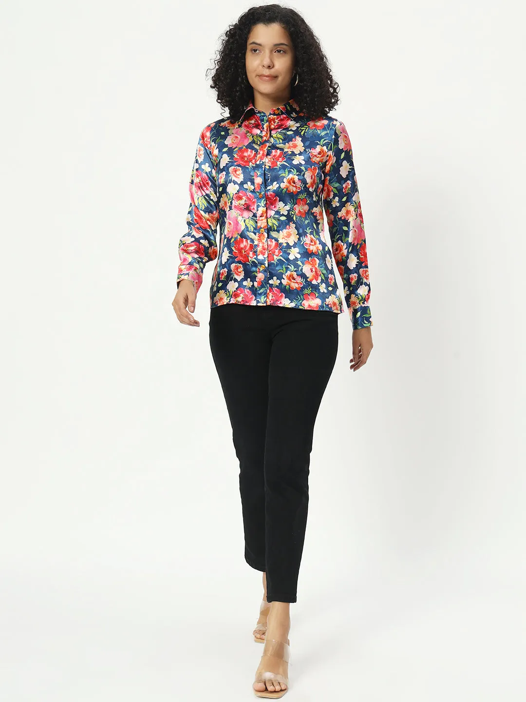 Classic Floral Printed Satin Casual Shirt