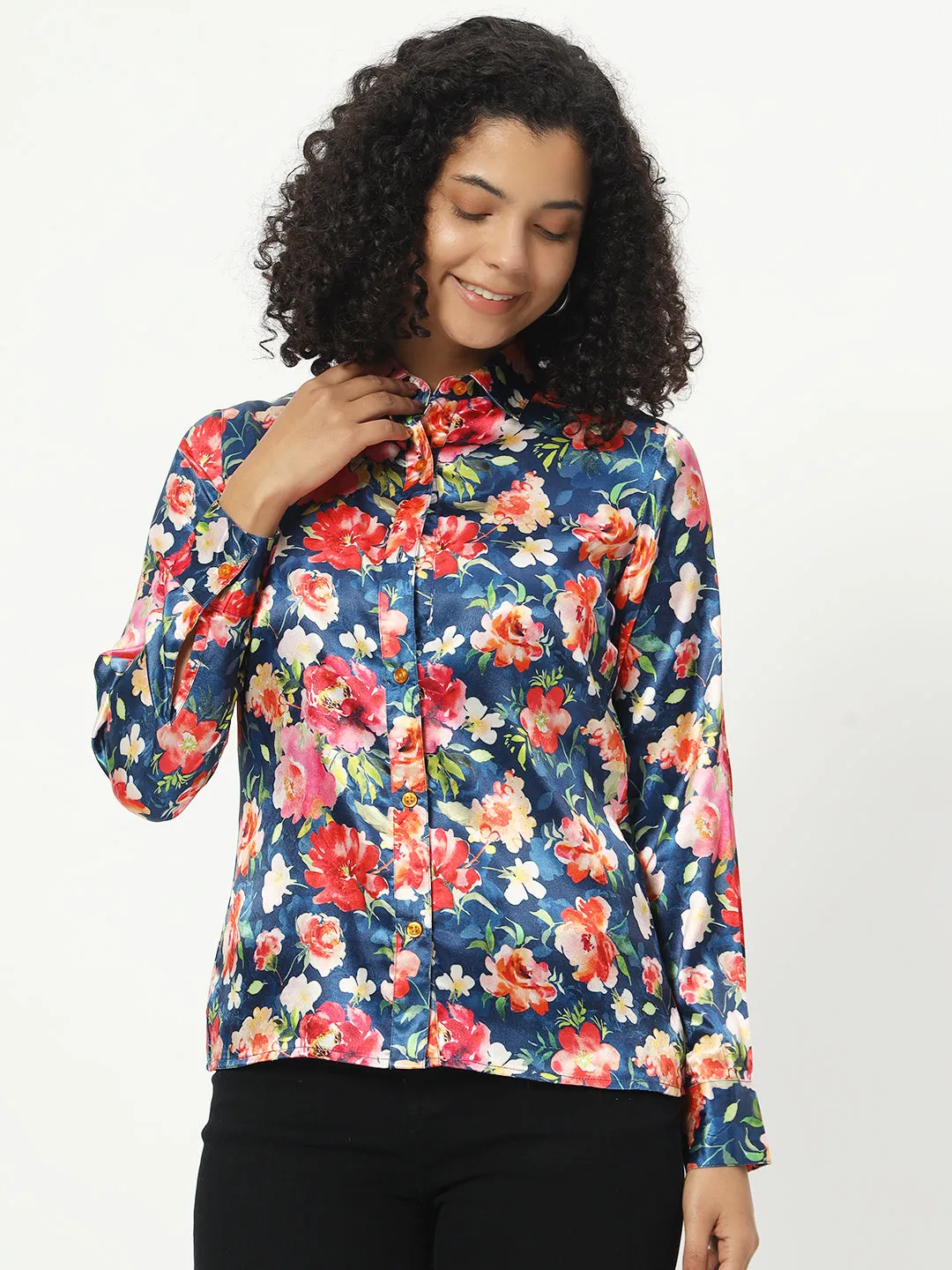 Classic Floral Printed Satin Casual Shirt