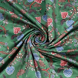 Classic Green Floral Print Velvet Fabric