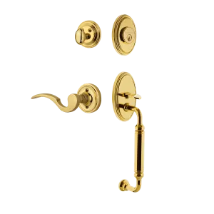 Classic Handleset with C-Grip and Classic Rosette with Manor Lever in Polished Brass