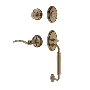 Classic Handleset with C-Grip and Classic Rosette with Swan Lever in Antique Brass