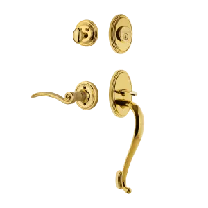 Classic Handleset with S-Grip and Classic Rosette with Swan Lever in Polished Brass