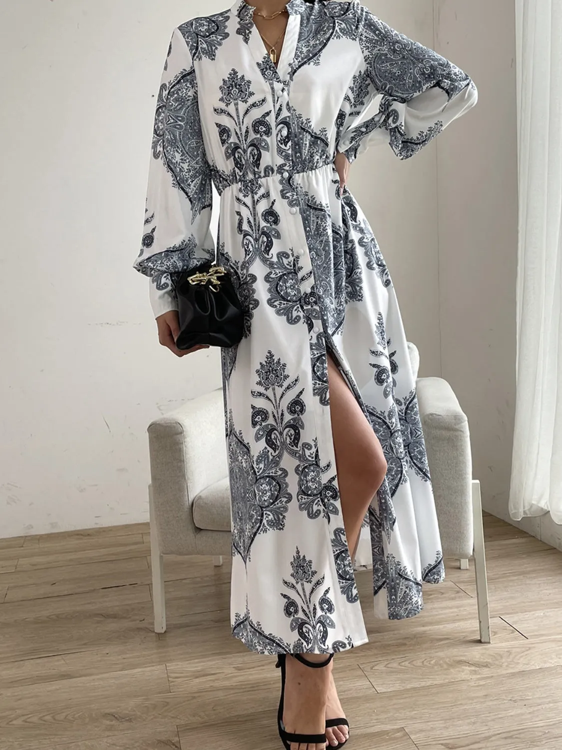 Classic Lantern Sleeve Midi Dress