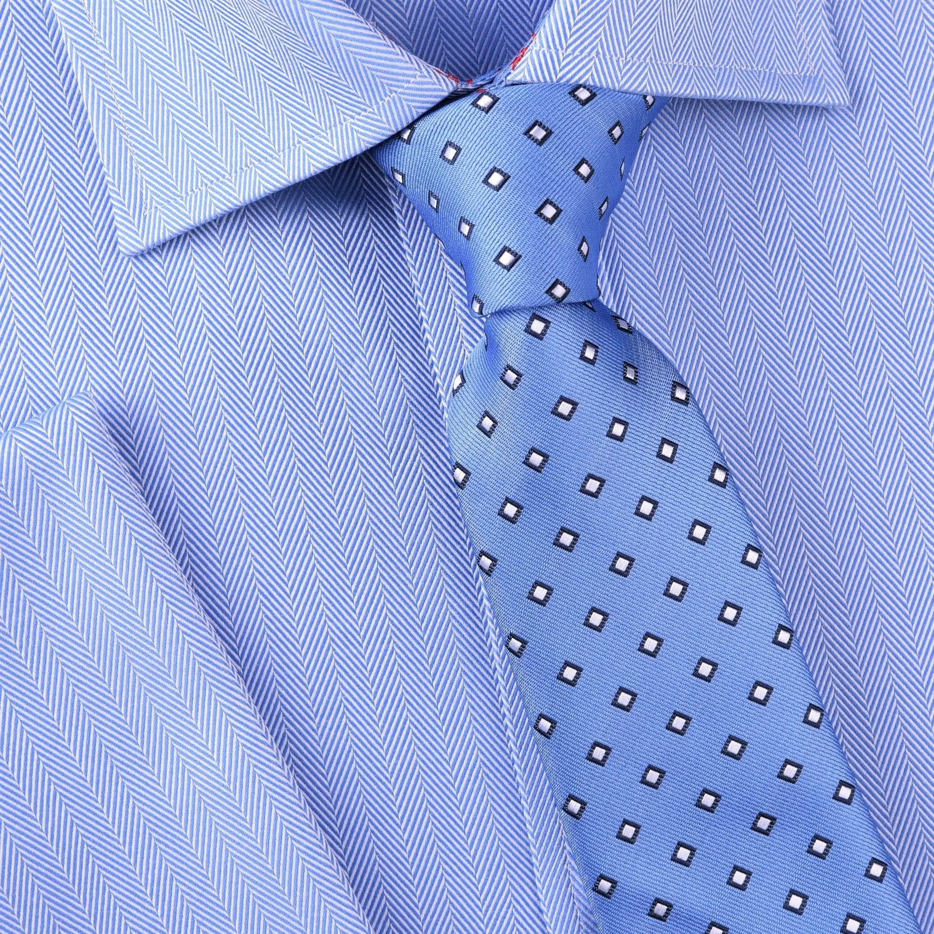 Classic Light Blue Diamond Square Super Match Pairing Skinny Tie 3"