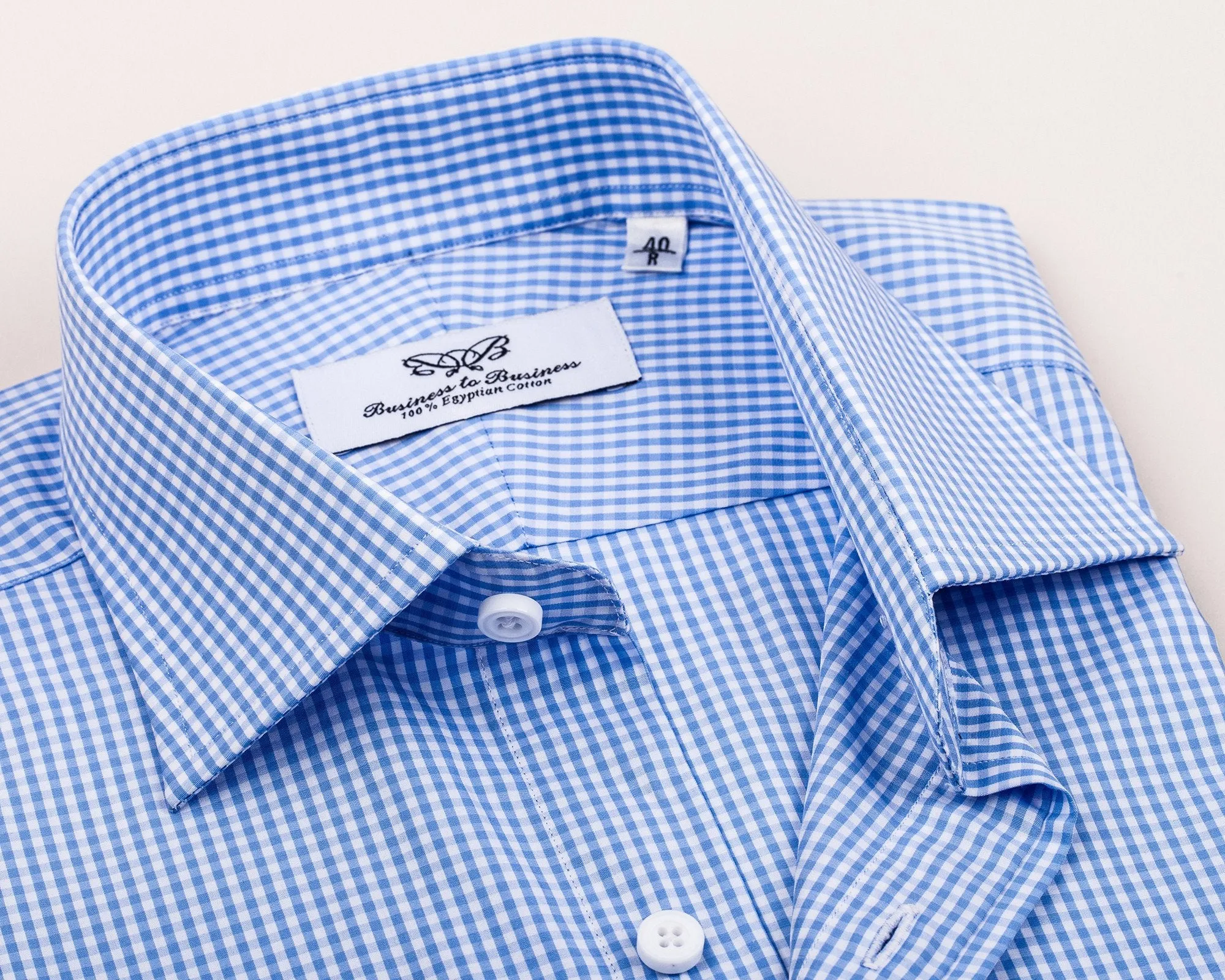 Classic Light Blue Gingham Check Formal Business Dress Shirt Luxury Designer Fashion