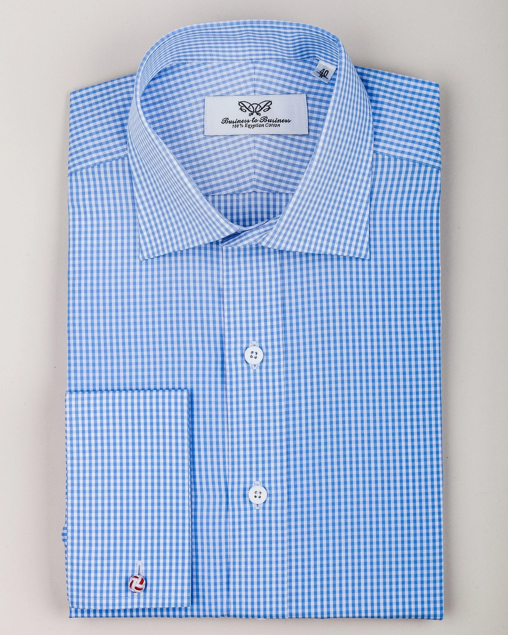 Classic Light Blue Gingham Check Formal Business Dress Shirt Luxury Designer Fashion