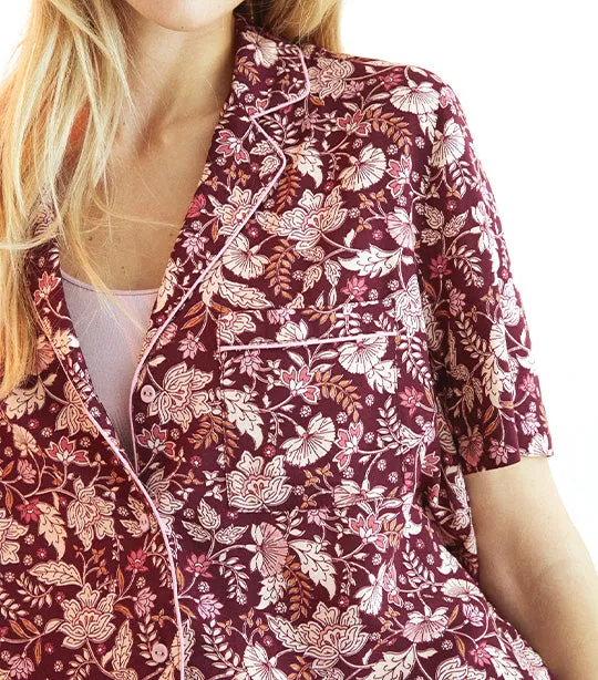 Classic Long Floral Pyjamas Maroon