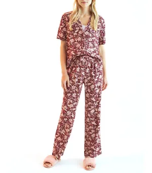 Classic Long Floral Pyjamas Maroon