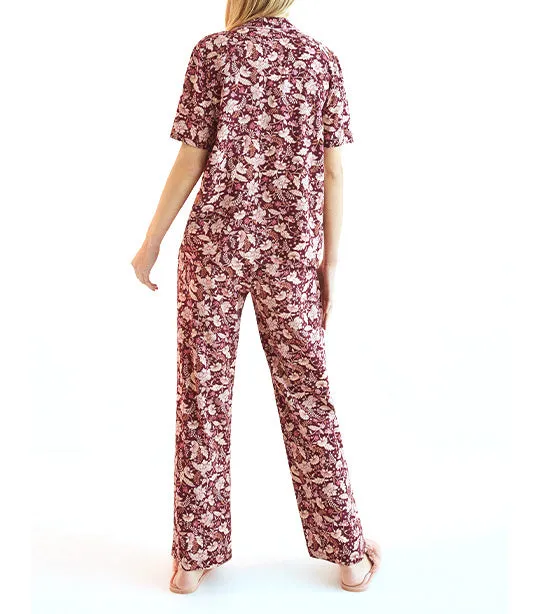 Classic Long Floral Pyjamas Maroon