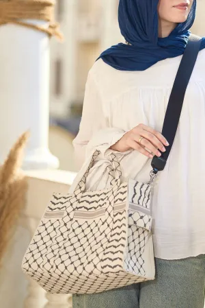 Classic Medium Tote with Keffiyeh Pattern - Textural Cotton Canvas