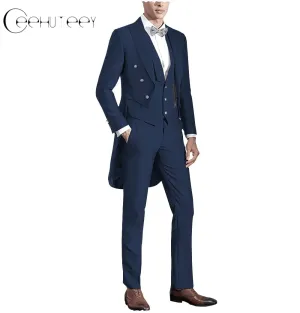 Classic Men's 3 Pieces Tailcoat Slim Fit Peak Lapel Tuxedos Swallow-Tailed Coat Groomsmen (Blazer vest Pants)