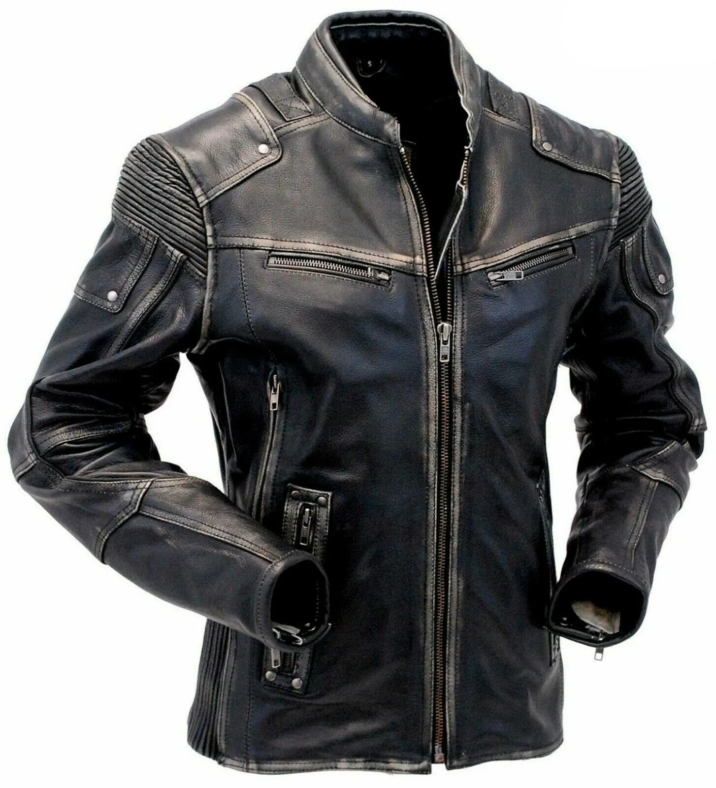 Classic Mens Vintage Cafe Racer Leather Jacket