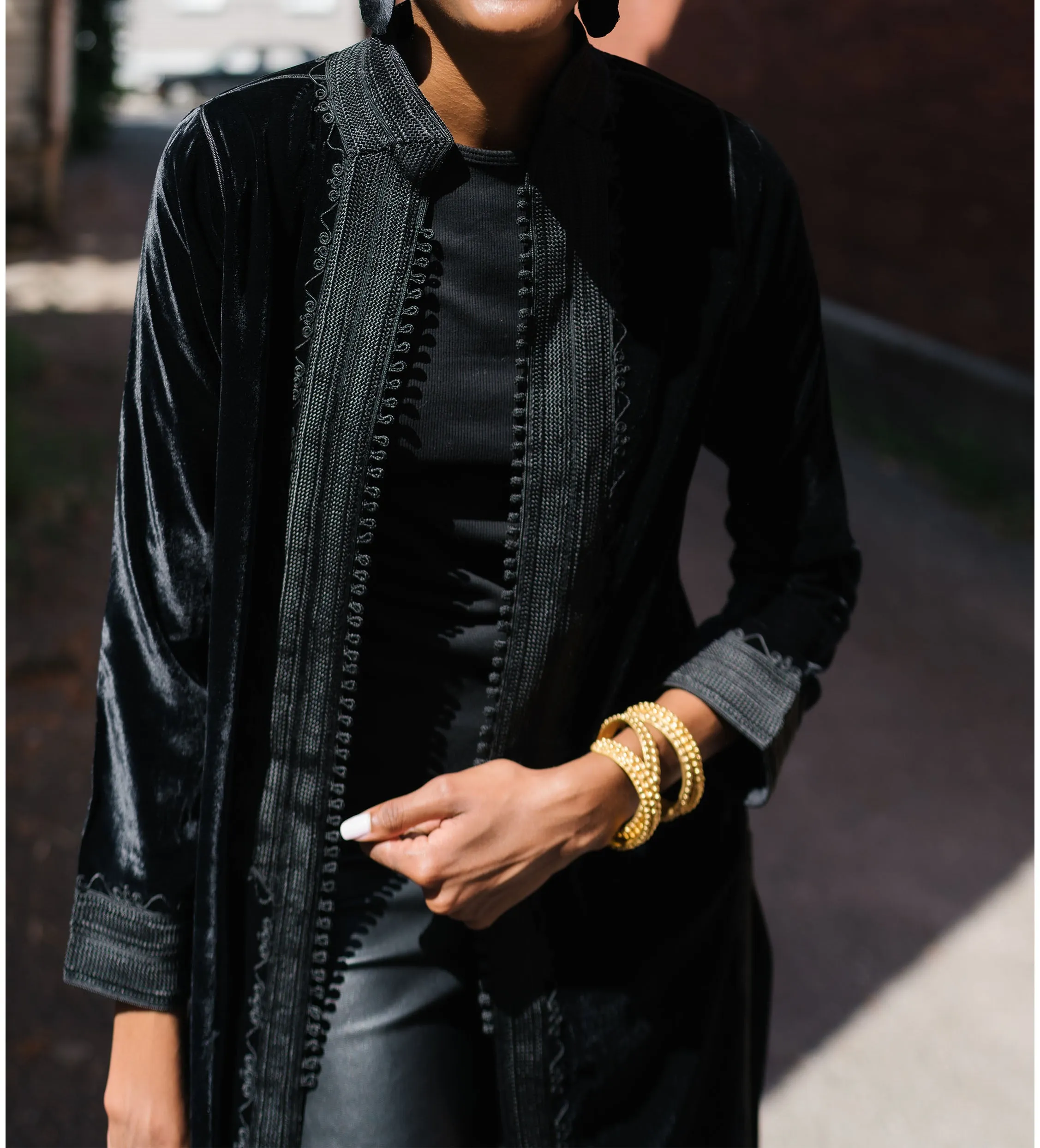 Classic Moroccan Velvet Jacket: Black