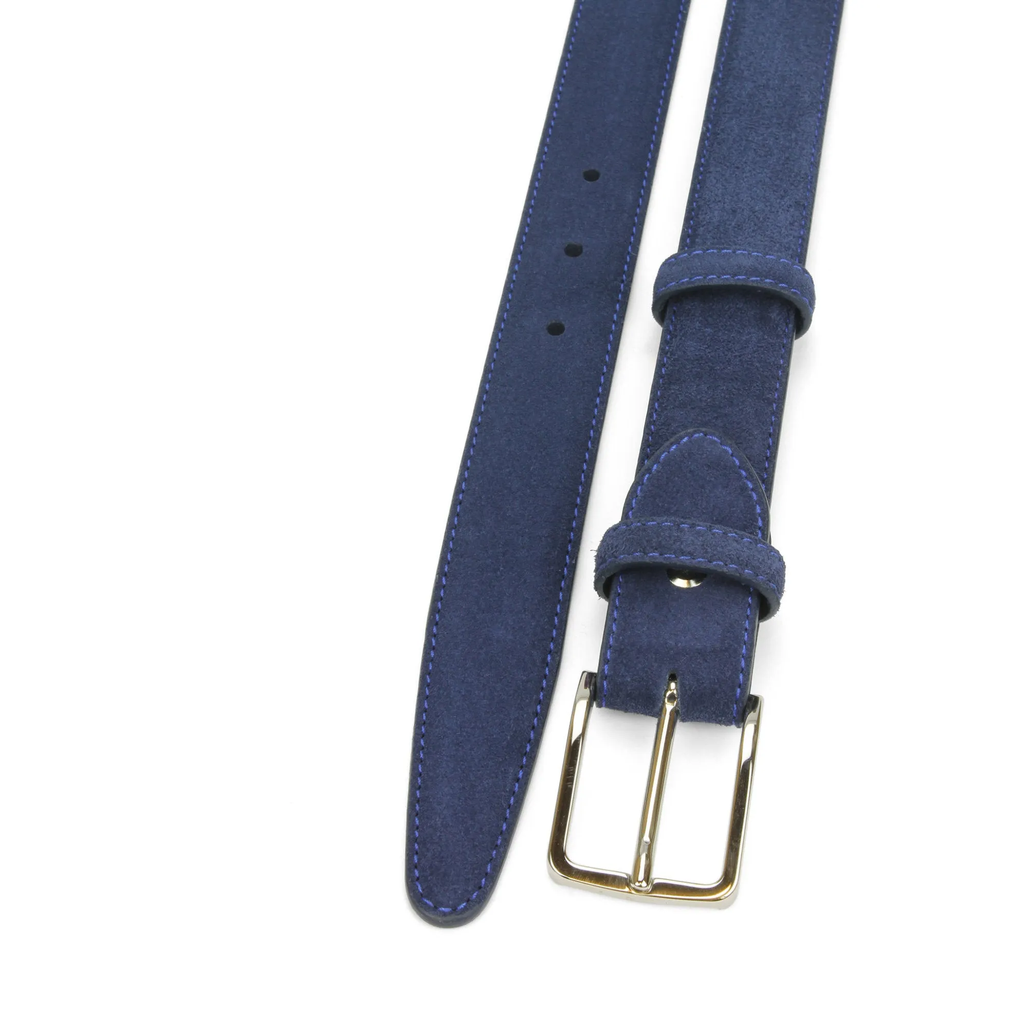 Classic Narrow Navy Blue Suede Belt