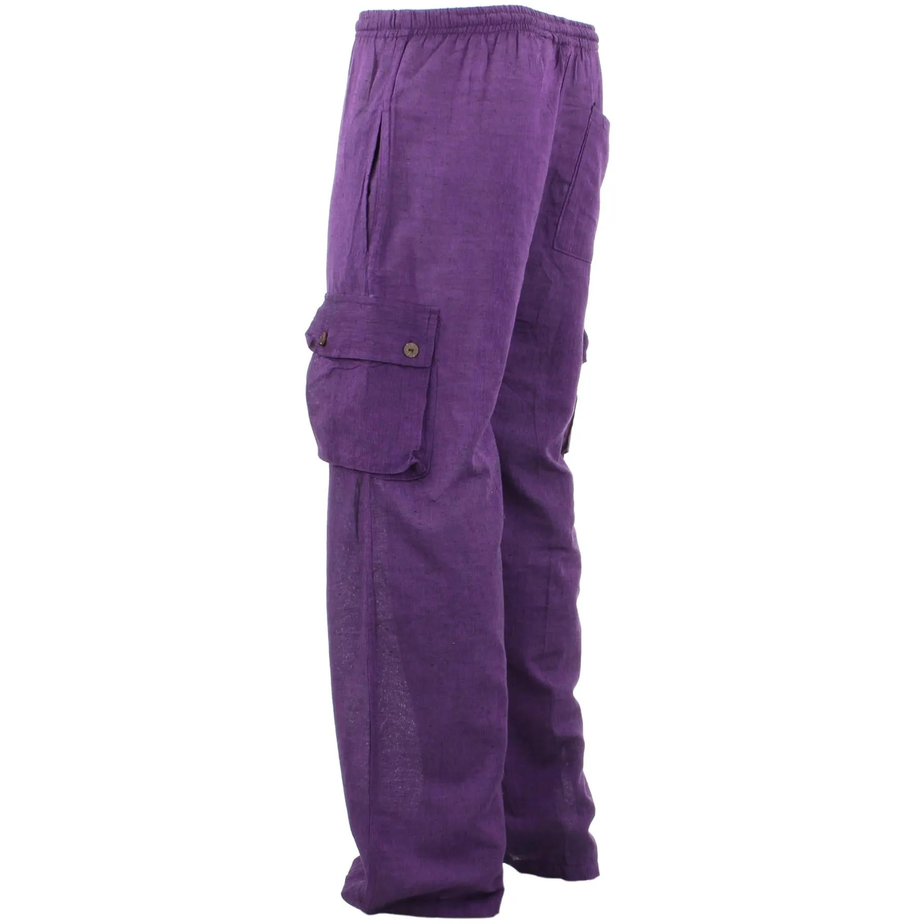 Classic Nepalese Lightweight Cotton Plain Cargo Trousers Pants - Purple