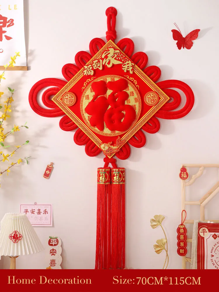 Classic Red 'Fu' Character Chinese Knot with Double Tassels - Wall Decor Housewarming Gift