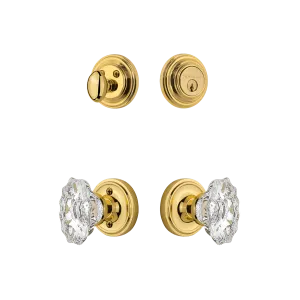 Classic Rosette Entry Set with Chateau Crystal Knob in Unlacquered Brass