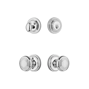 Classic Rosette Entry Set with Deco Knob in Bright Chrome