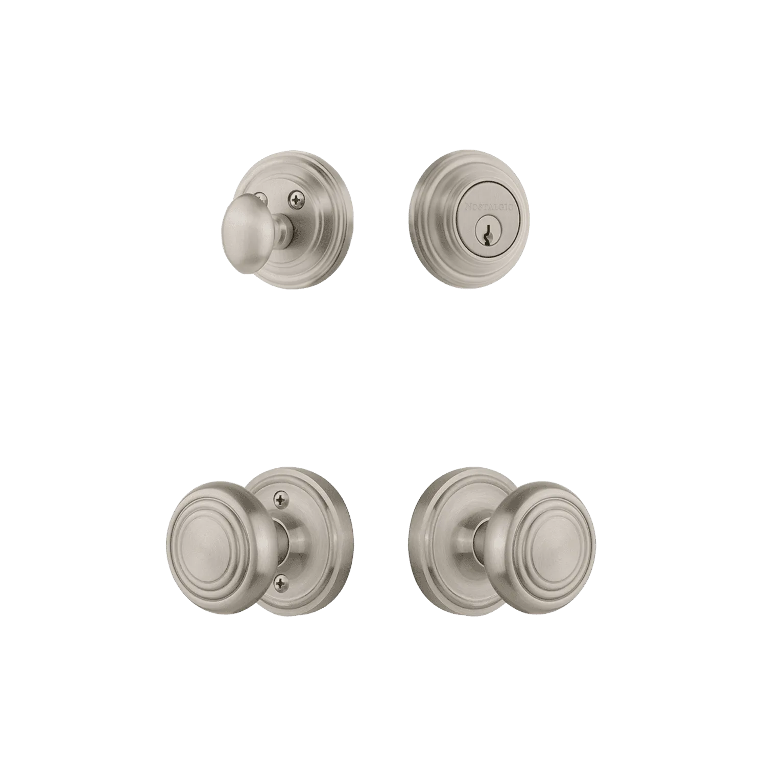 Classic Rosette Entry Set with Deco Knob in Satin Nickel