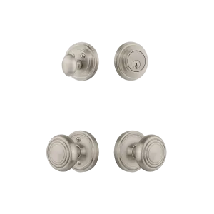 Classic Rosette Entry Set with Deco Knob in Satin Nickel