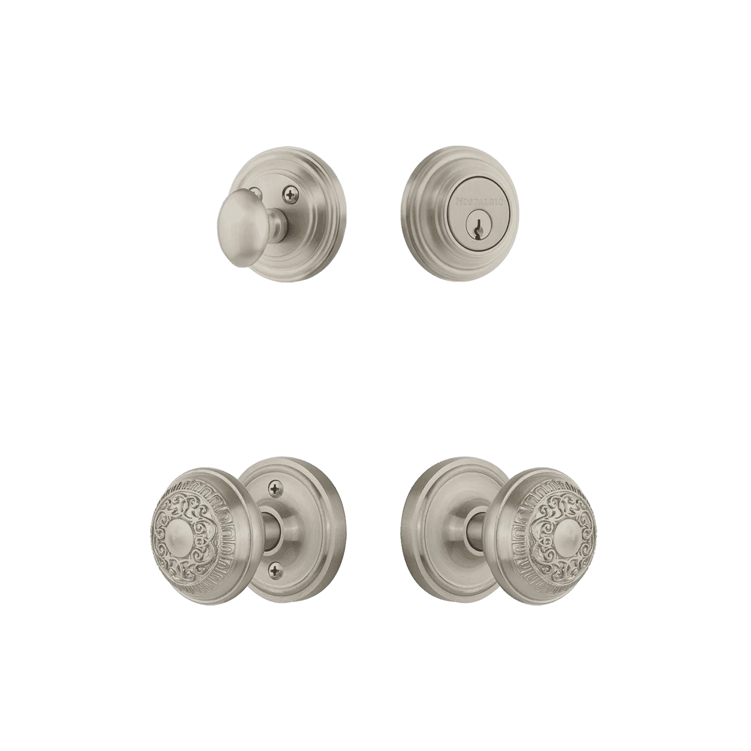 Classic Rosette Entry Set with Egg & Dart Knob in Satin Nickel