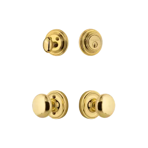 Classic Rosette Entry Set with New York Knob in Polished Brass