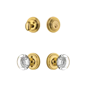 Classic Rosette Entry Set with Round Clear Crystal Knob in Polished Brass