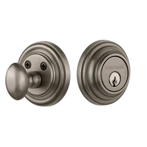 Classic Rosette Single Cylinder Deadbolt in Antique Pewter