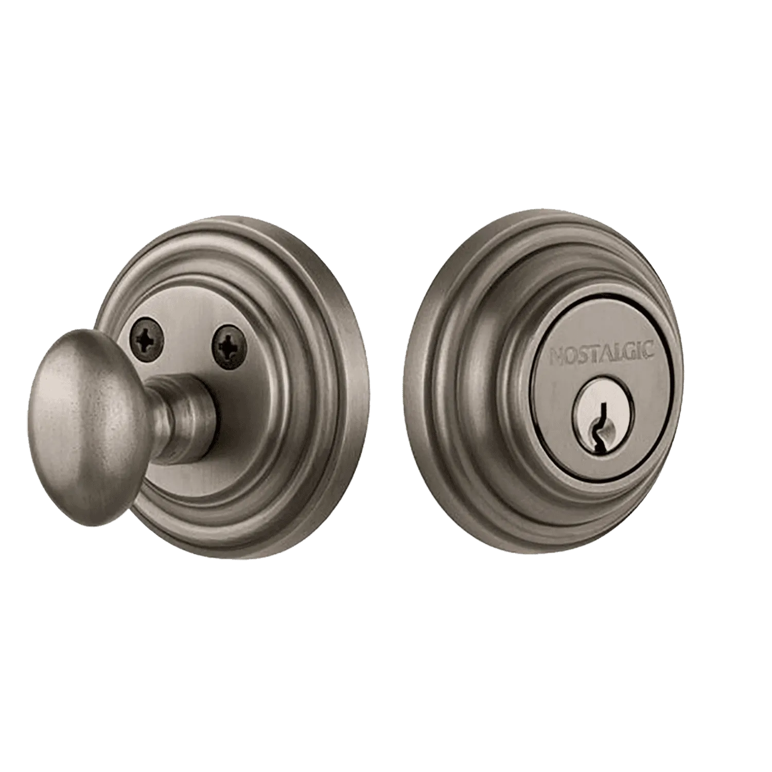 Classic Rosette Single Cylinder Deadbolt in Antique Pewter