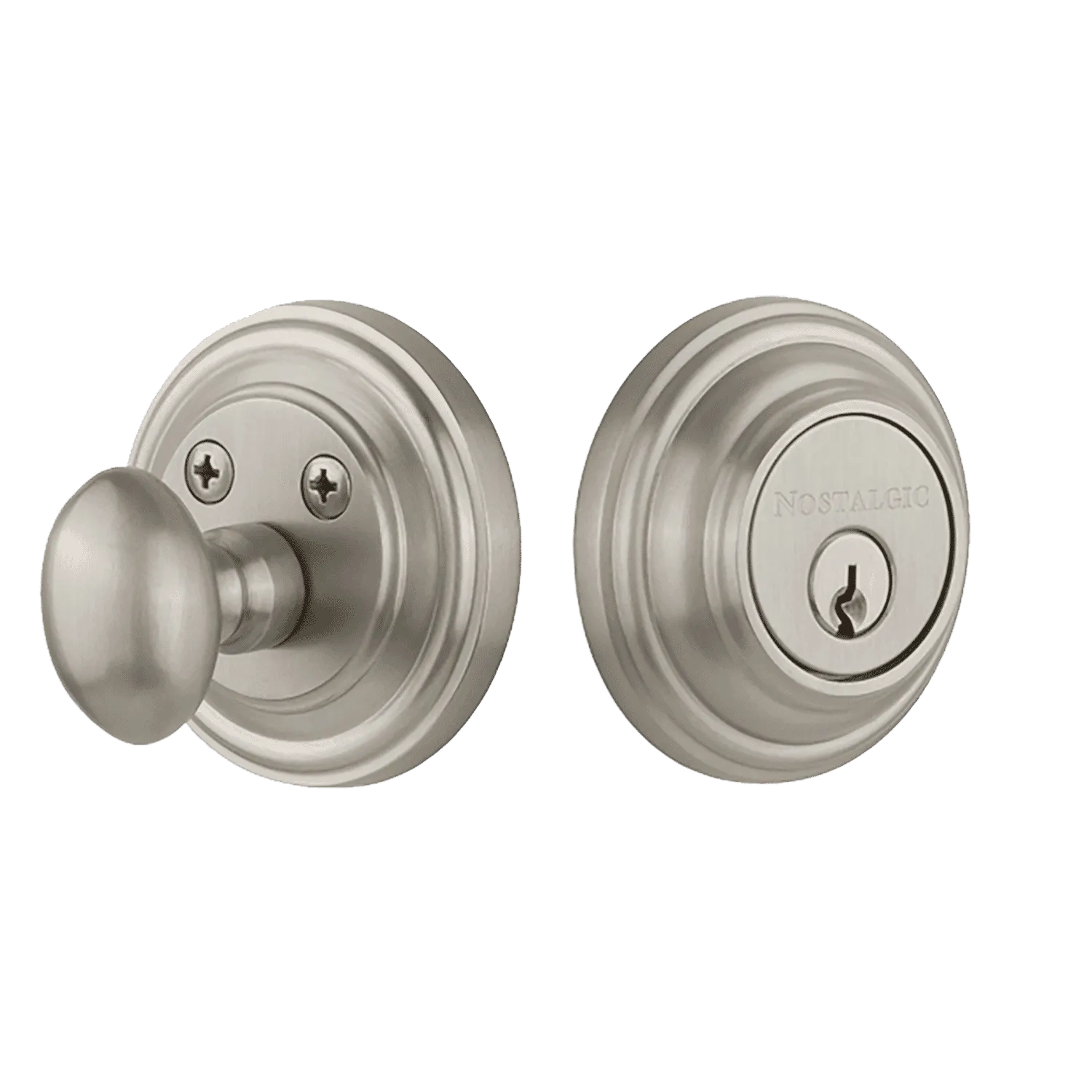 Classic Rosette Single Cylinder Deadbolt in Satin Nickel