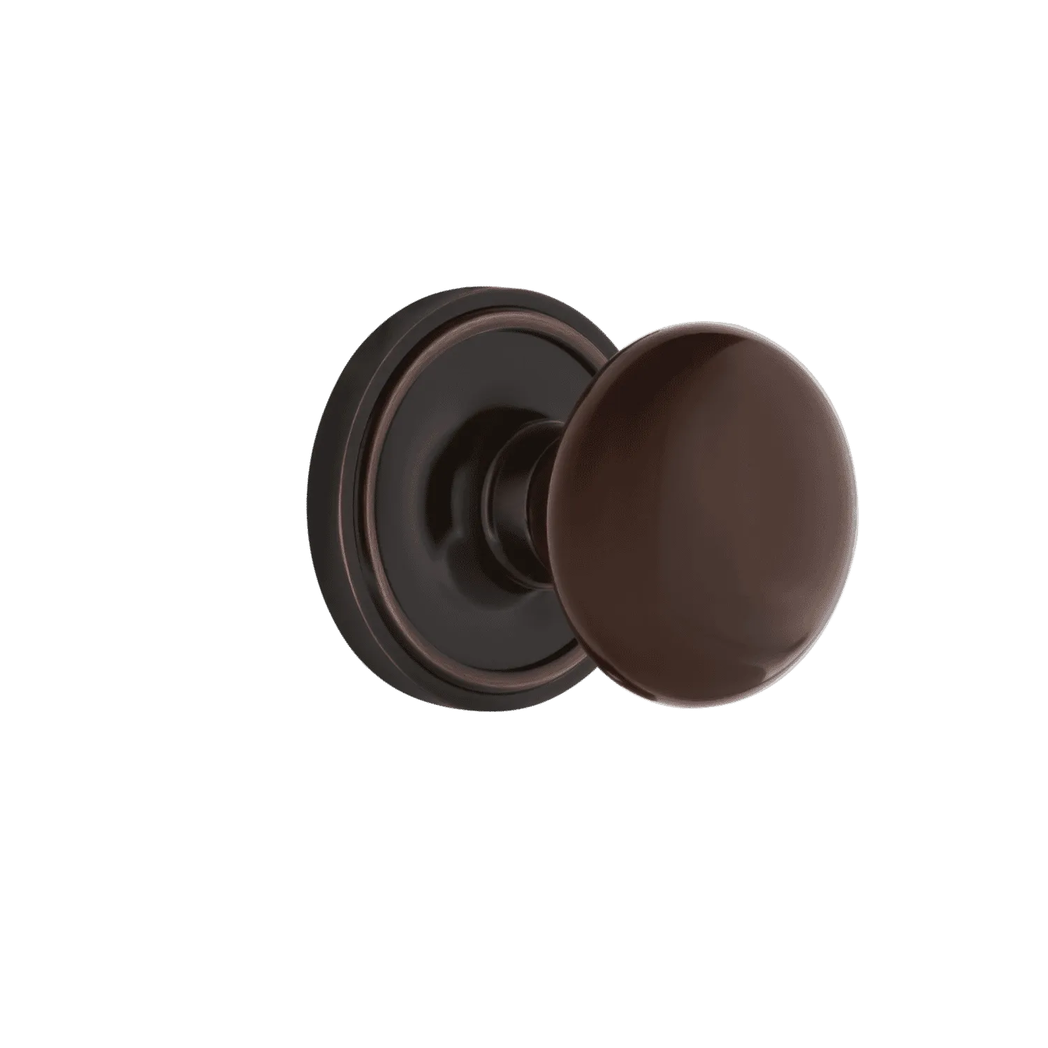 Classic Rosette with Brown Porcelain Knob in Timeless Bronze