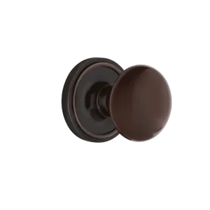 Classic Rosette with Brown Porcelain Knob in Timeless Bronze