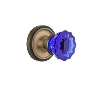 Classic Rosette with Cobalt Crystal Knob in Antique Brass