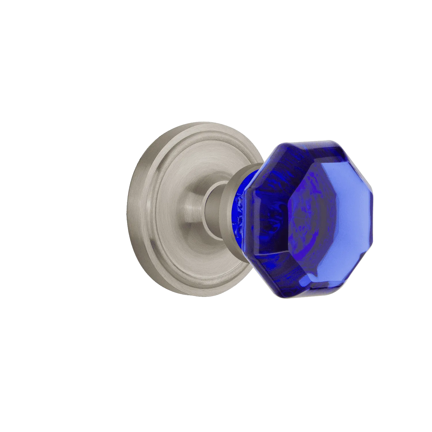 Classic Rosette with Cobalt Waldorf Knob in Satin Nickel