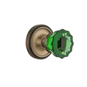 Classic Rosette with Emerald Crystal Knob in Antique Brass