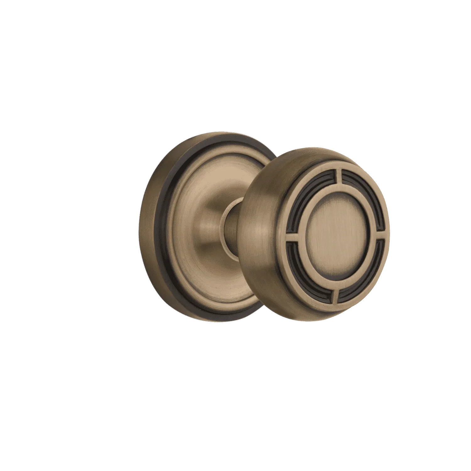 Classic Rosette with Mission Knob in Antique Brass