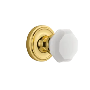 Classic Rosette with White Waldorf Knob in Unlacquered Brass