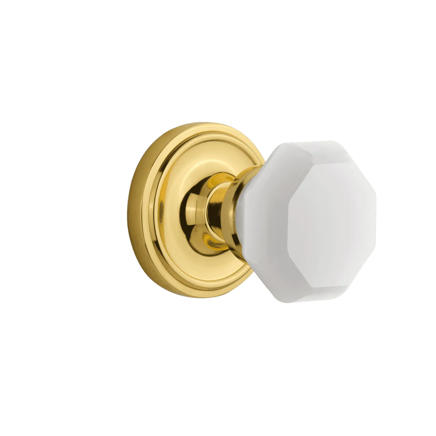 Classic Rosette with White Waldorf Knob in Unlacquered Brass