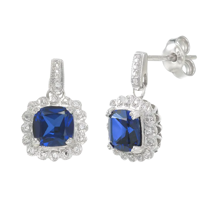 Classic Sapphire Drop Earrings with Accented Halo