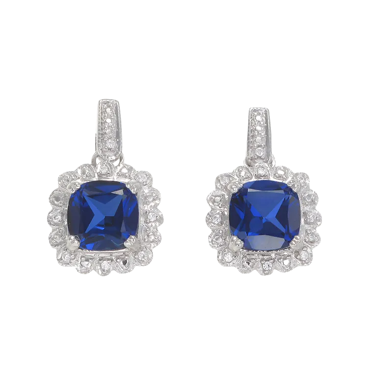 Classic Sapphire Drop Earrings with Accented Halo