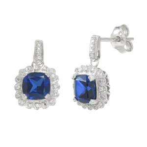 Classic Sapphire Drop Earrings with Accented Halo