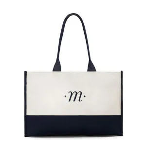 Classic Script Initial Tote - Navy Letter "E"