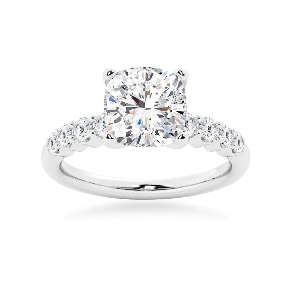 Classic Shared-Prong Cushion Cut Moissanite Engagement Ring