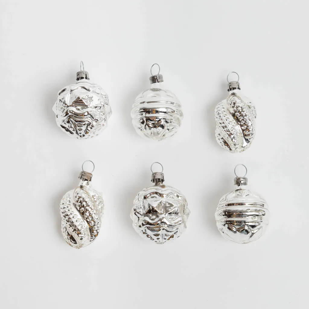 Classic Silver Handblown Glass Ornaments - 6 Piece Set