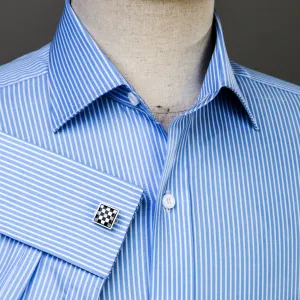 Classic Thin Blue Striped Formal Business Dress Shirt Solid Fashion