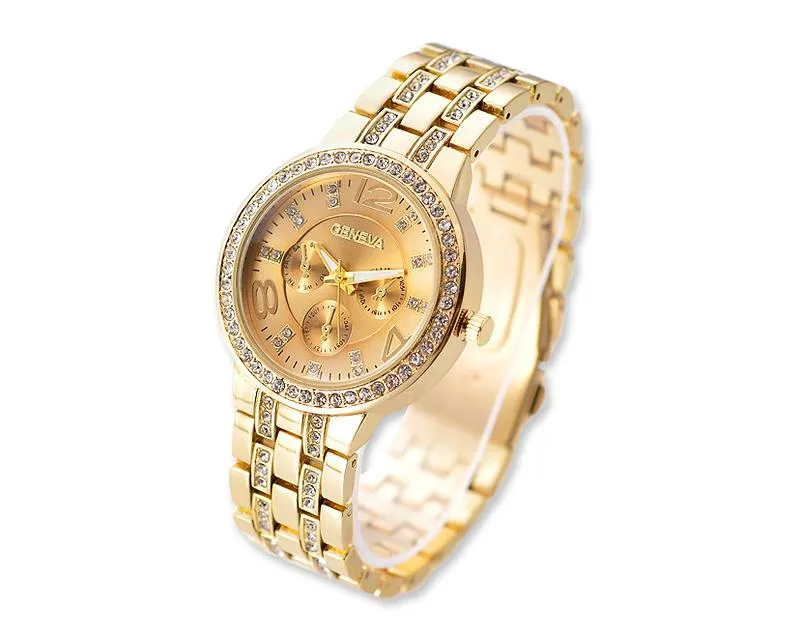 Classic Unisex Rhinestone Round CZ Quartz Dial Wrist Watches